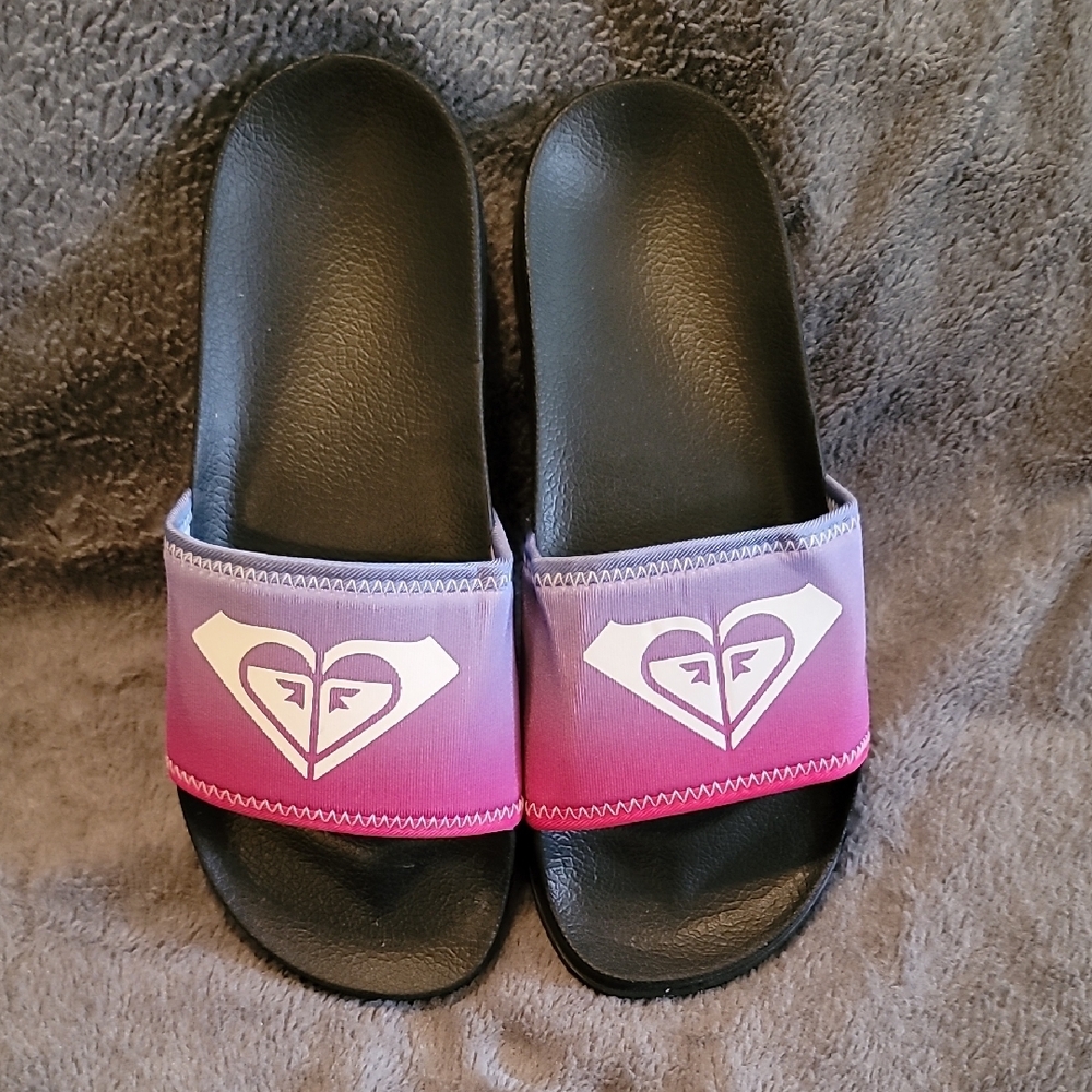 Roxy Women's Slide Sandals - Black and Pink NIB Sz 7